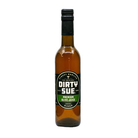 Dirty Sue Premium Olive Juice bottle front view for cocktails