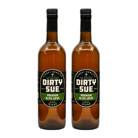 Dirty Sue olive juice bottle front view, ideal for premium cocktail brine.