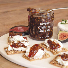 Divina chili fig spread jar close up showing glossy texture and color