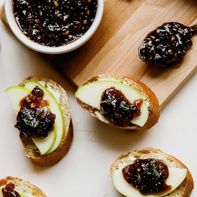 Divina chili fig spread on warm veggie sandwich with goat cheese