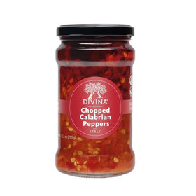 Divina Chopped Calabrian Peppers in a bottle; elevate pasta sauces with bold flavor.