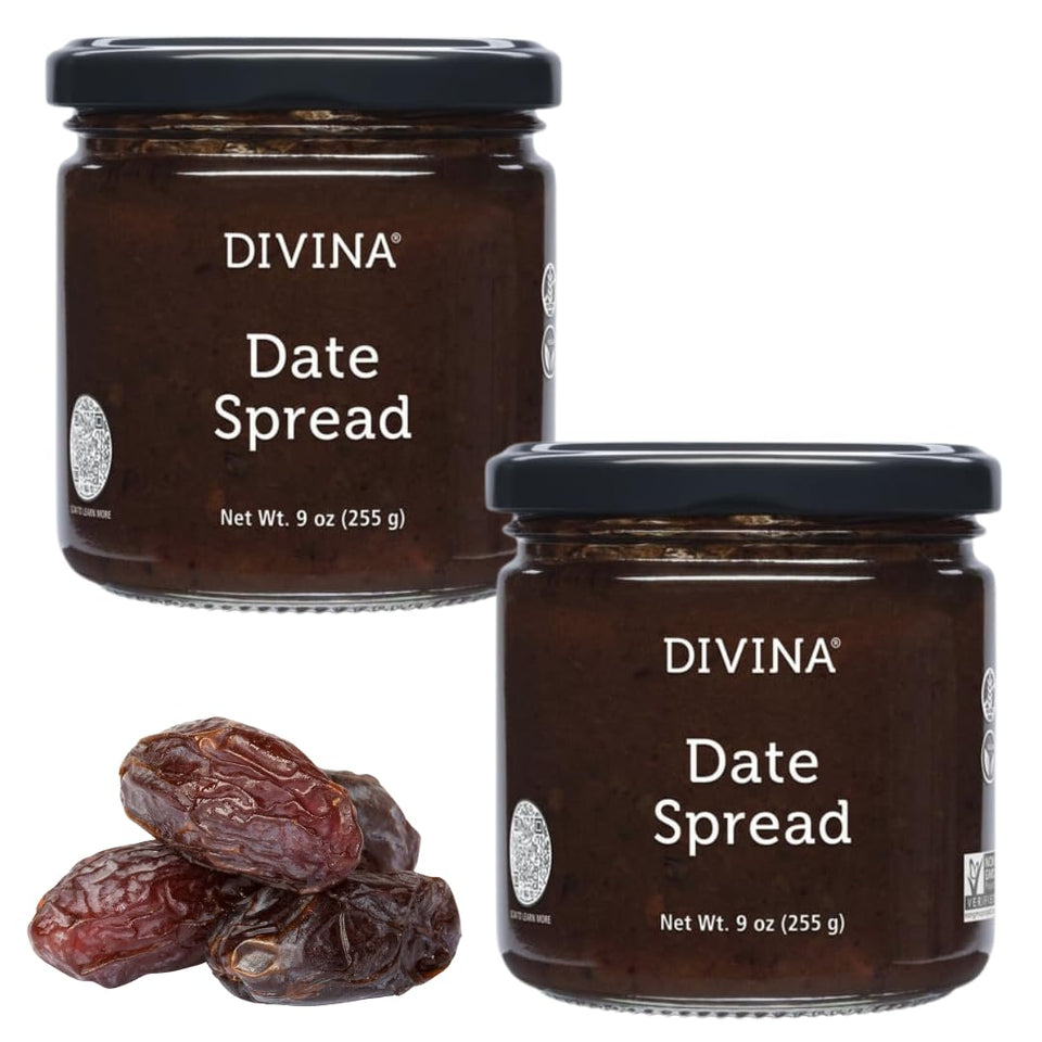 Divina Date Spread jar front showcases rich fruit-forward flavor for boards.
