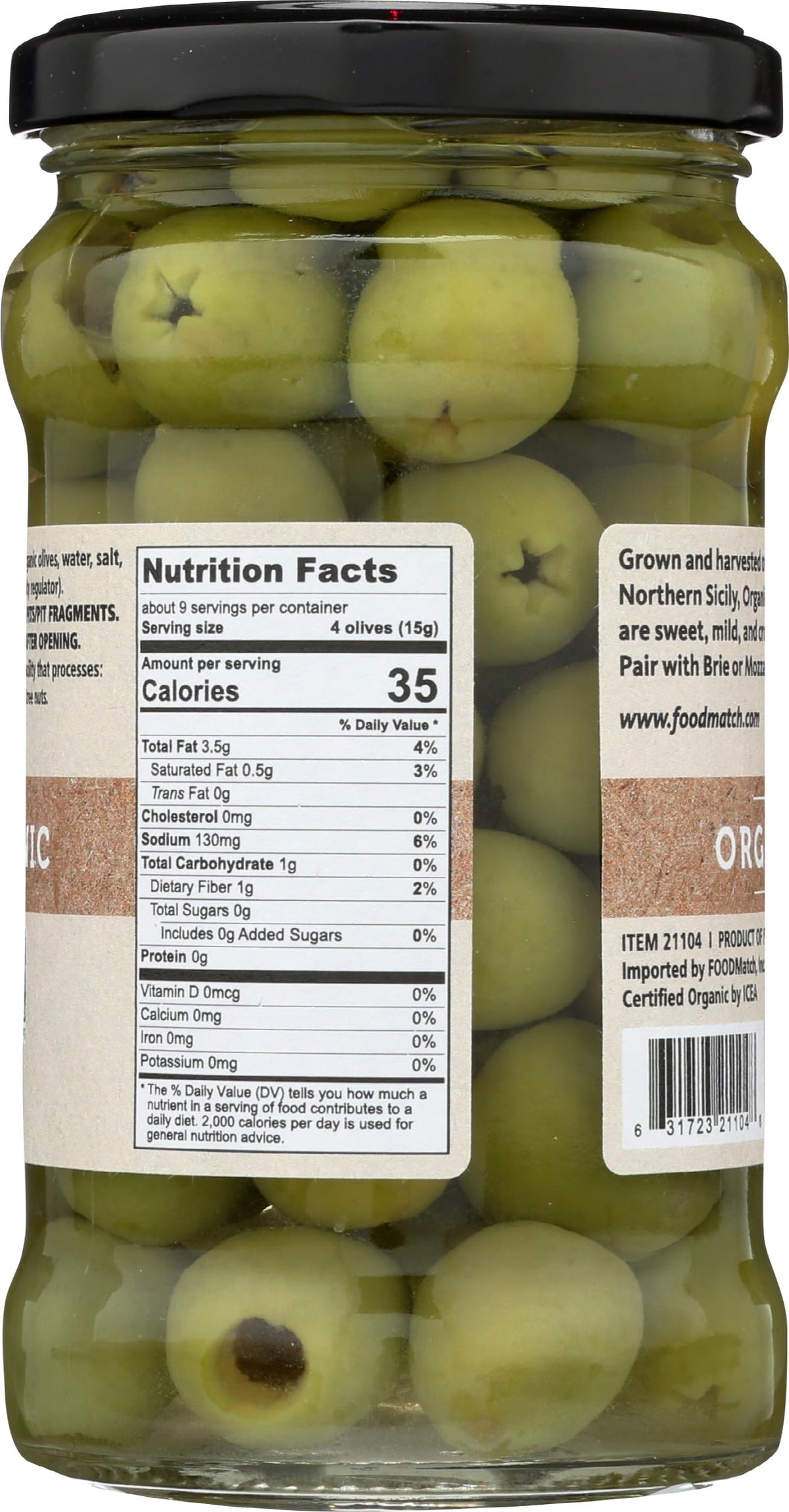 Divina olives in a glass jar with emerald-green color ideal for antipasti.