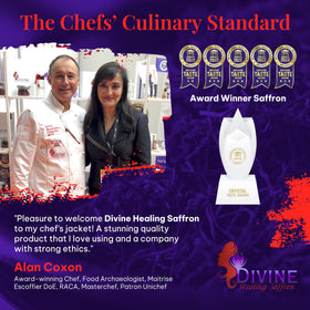 Divine Healing Saffron threads measured for precise culinary use.