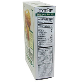 Dixie Fry coating mix close-up shows seasoned breading for a flavorful crust.