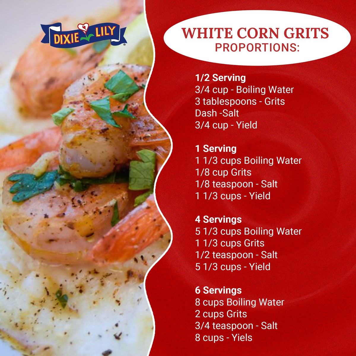 Dixie Lily grits with butter for Southern comfort and flavor.