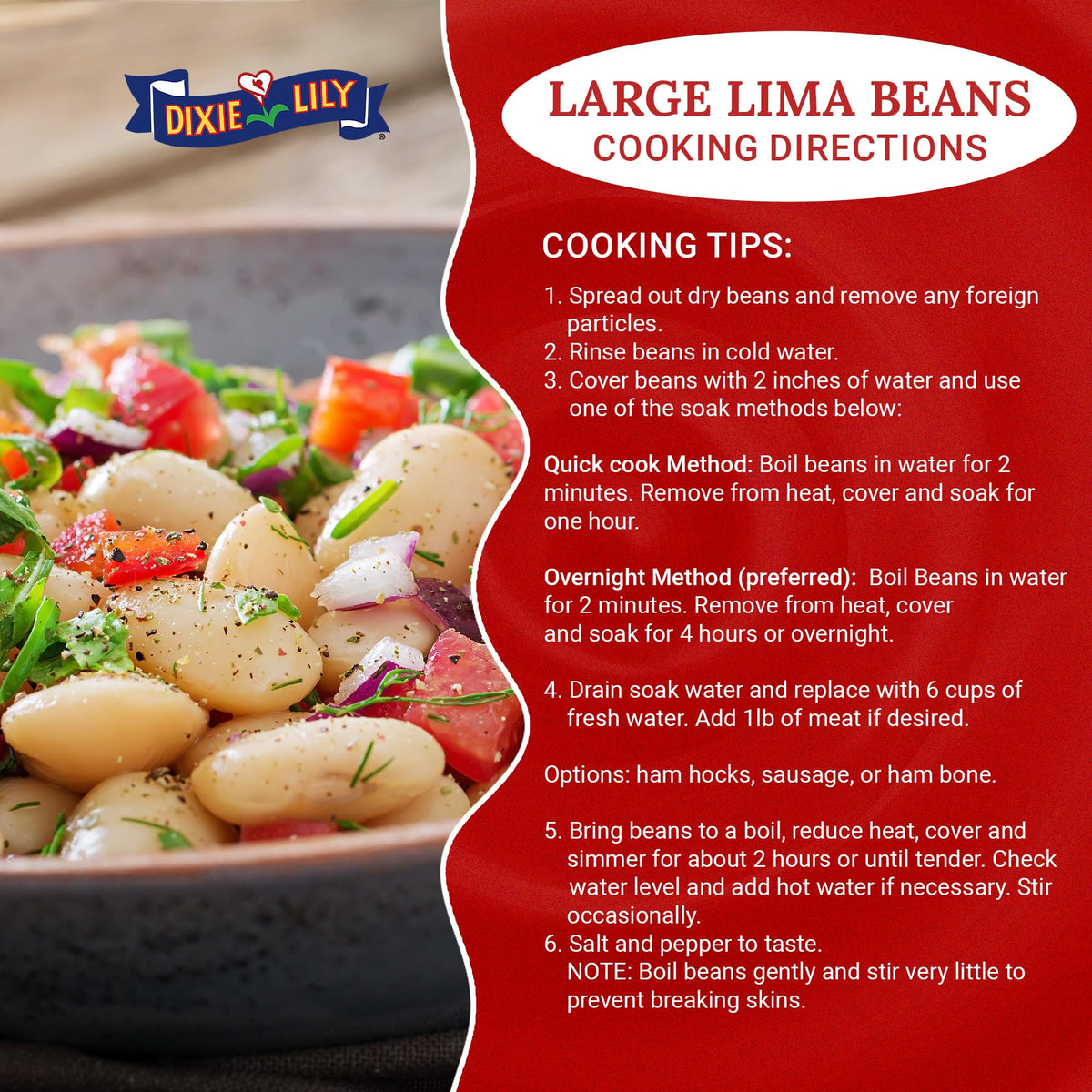 Dixie Lily Large Lima Beans in slow cooker for savory meals.