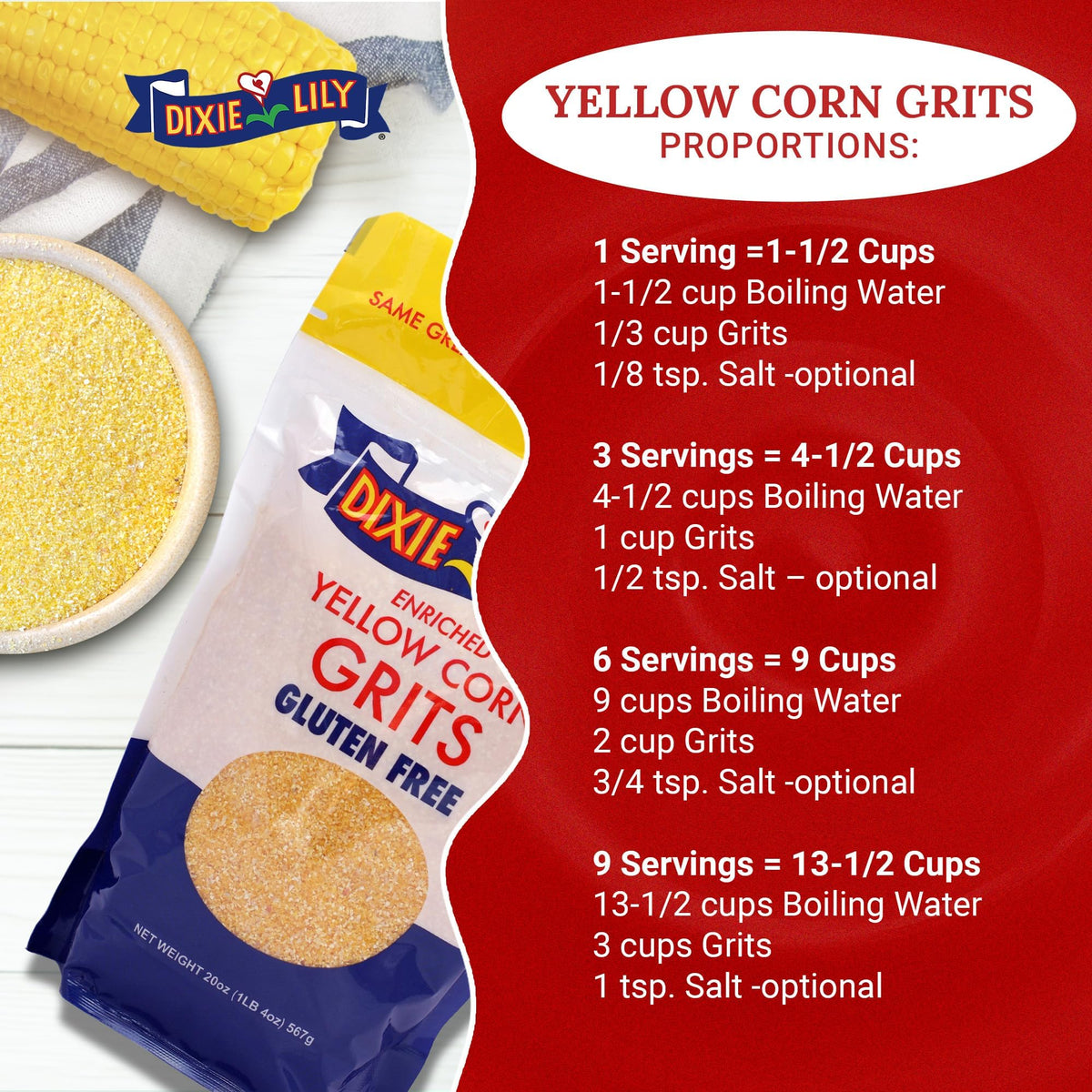Dixie Lily Yellow Corn Grits with cheese topping, a savory Southern serving.