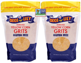 Dixie Lily Yellow Corn Grits pack on the counter, a convenient Southern staple.