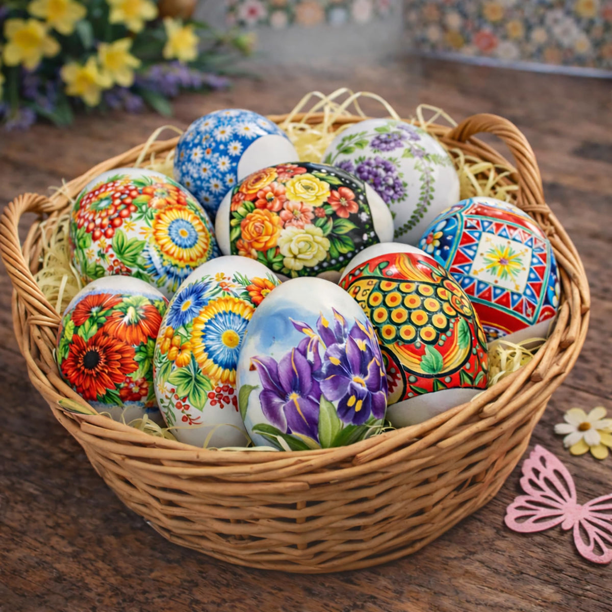 Diximus pysanka-style wraps for quick egg art on wooden or real eggs