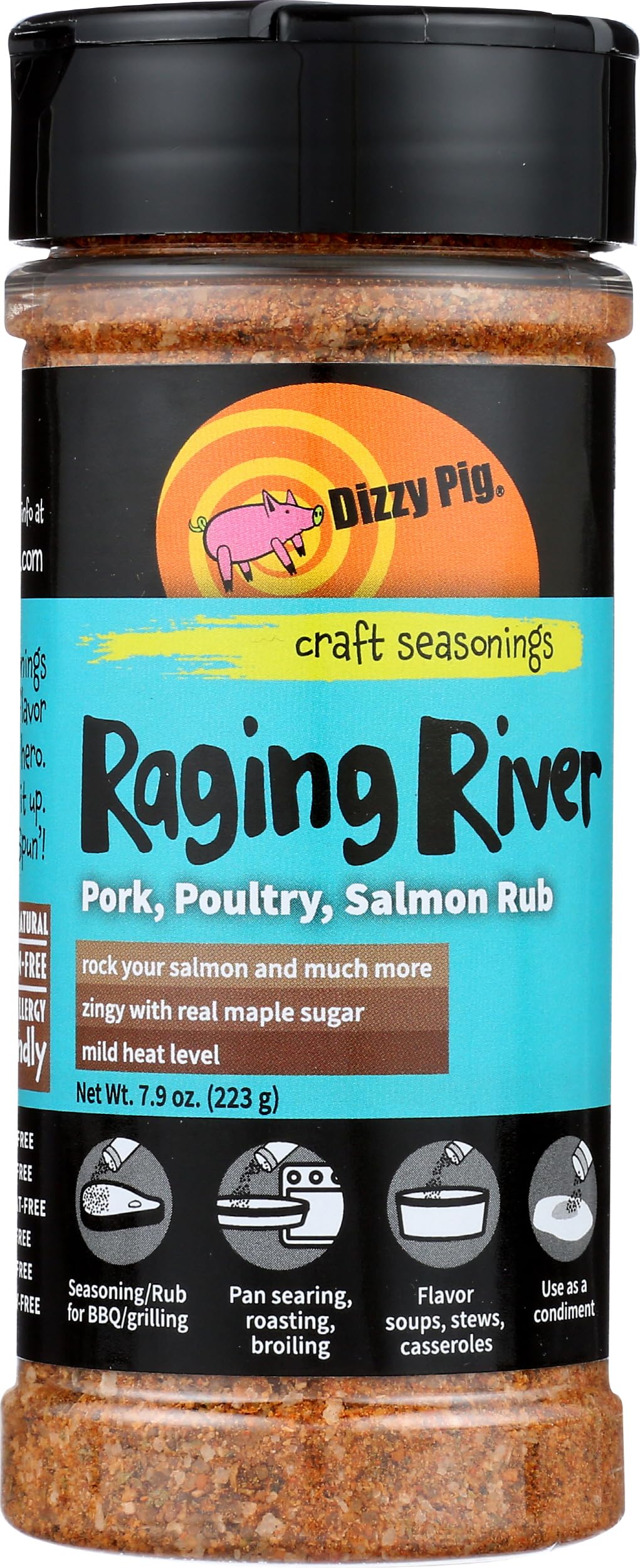 Dizzy Pig Raging River ingredients map highlighting maple sugar and peppers.