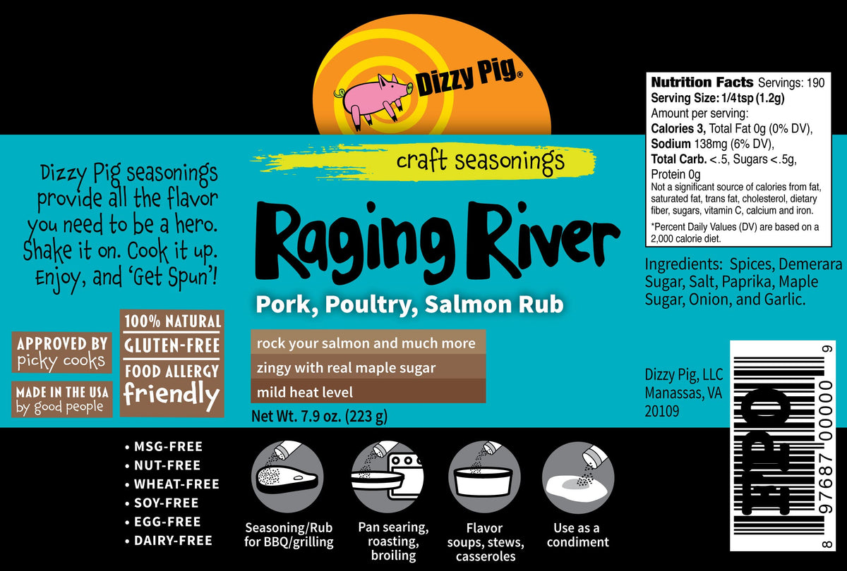 Dizzy Pig Raging River jar on kitchen counter for easy weekly cooking.