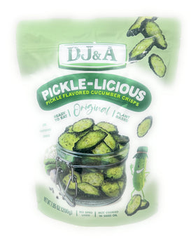 DJ&A Pickle-Licious bag front ready-to-eat cucumber snack.