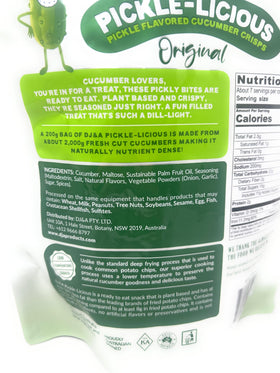 DJ&A Pickle-Licious ingredients show real cucumbers and no artificial flavors.