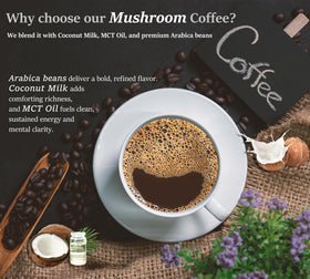 DLNIA mushroom coffee coconut milk drizzle for creamy latte texture.