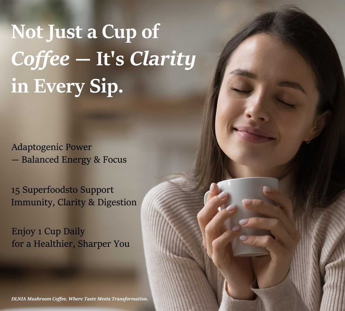 DLNIA mushroom coffee MCT oil swirl enhances smooth mouthfeel.
