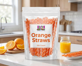 DM Sweets bulk orange candy straws ideal for goodie bags and concessions.