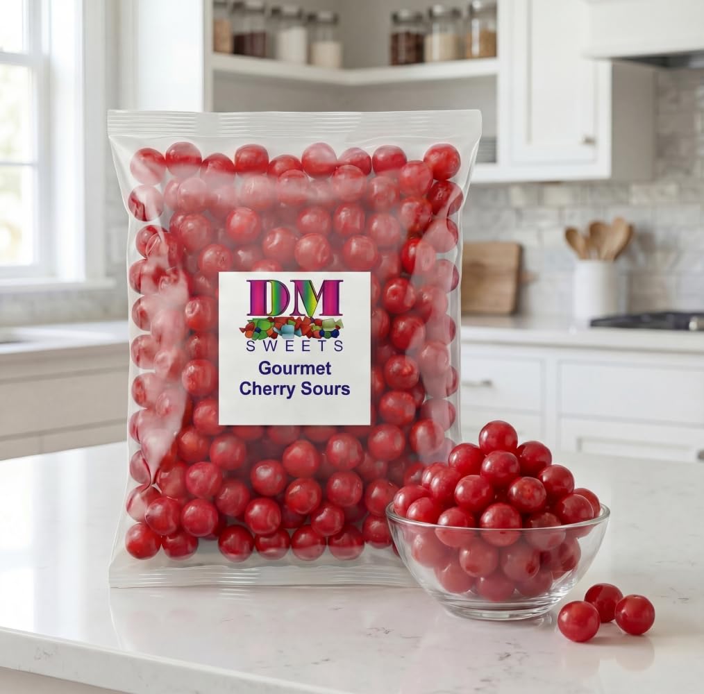 DM Sweets Cherry Sours Balls chewy center with smooth glossy shell for nostalgia