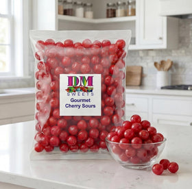 DM Sweets Cherry Sours Balls chewy center with smooth glossy shell for nostalgia