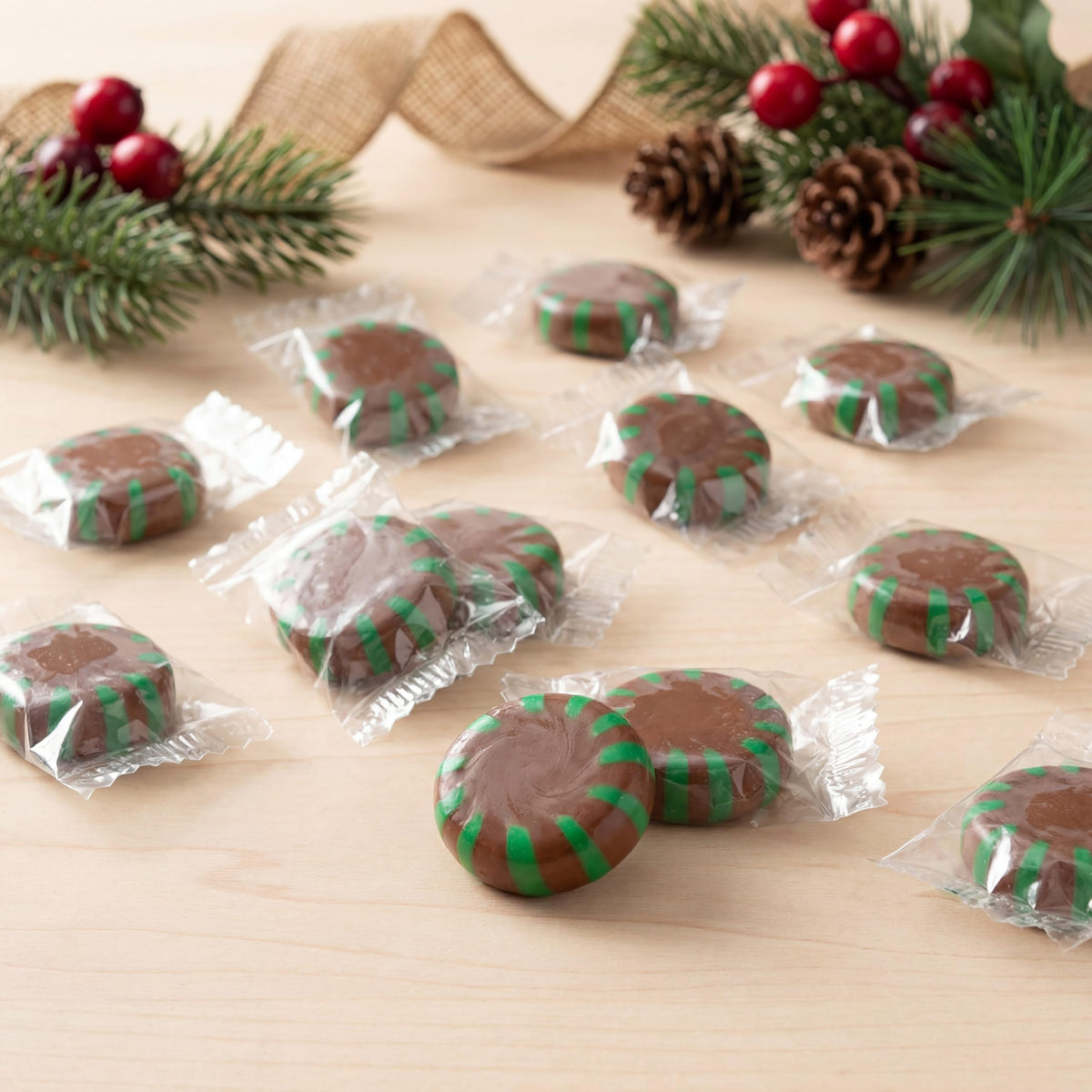 DM Sweets Chocolate Starlight Mints on a dish for a candy display