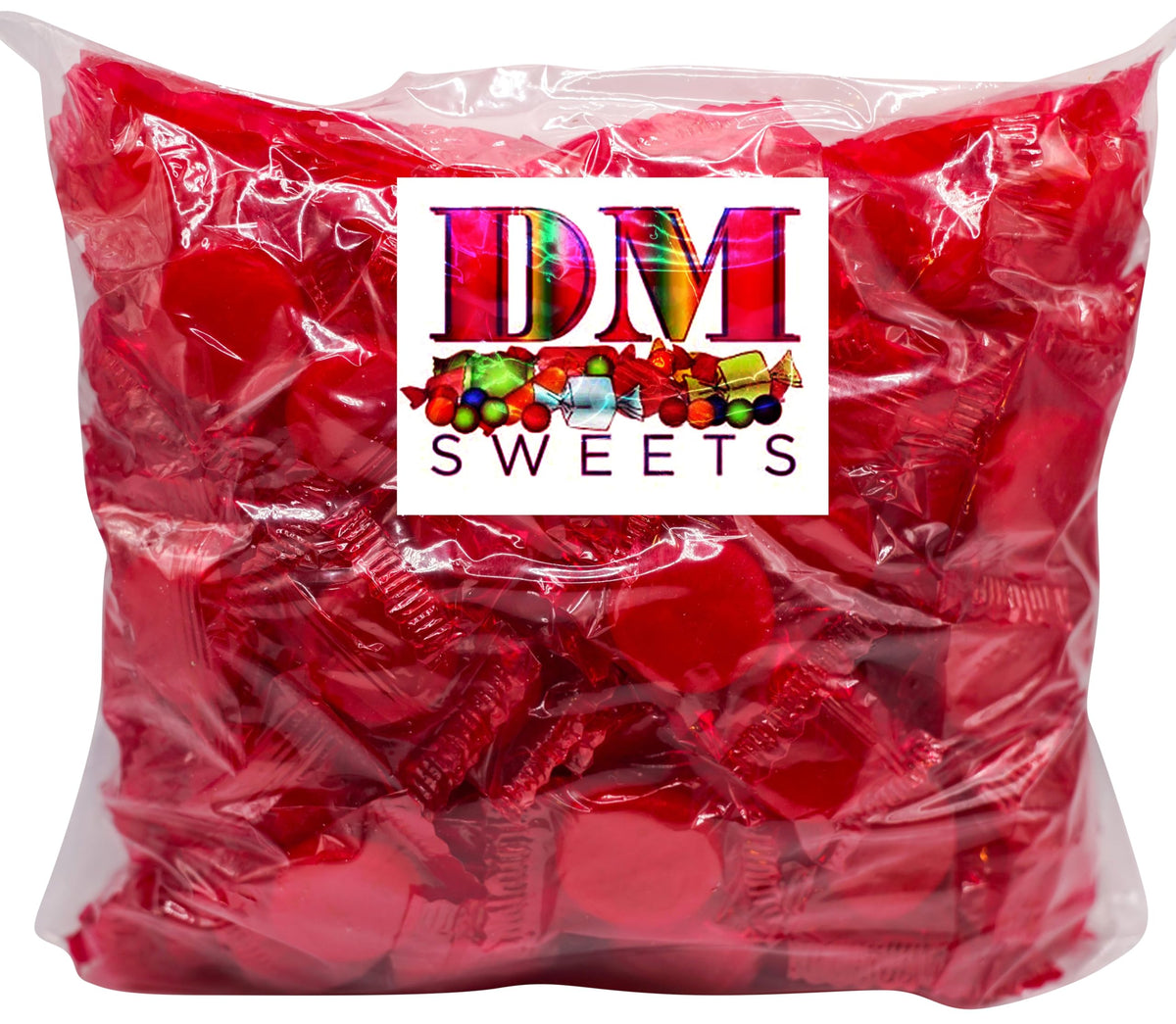 DM Sweets Cinnamon Discs bulk bag front view showing bold red discs