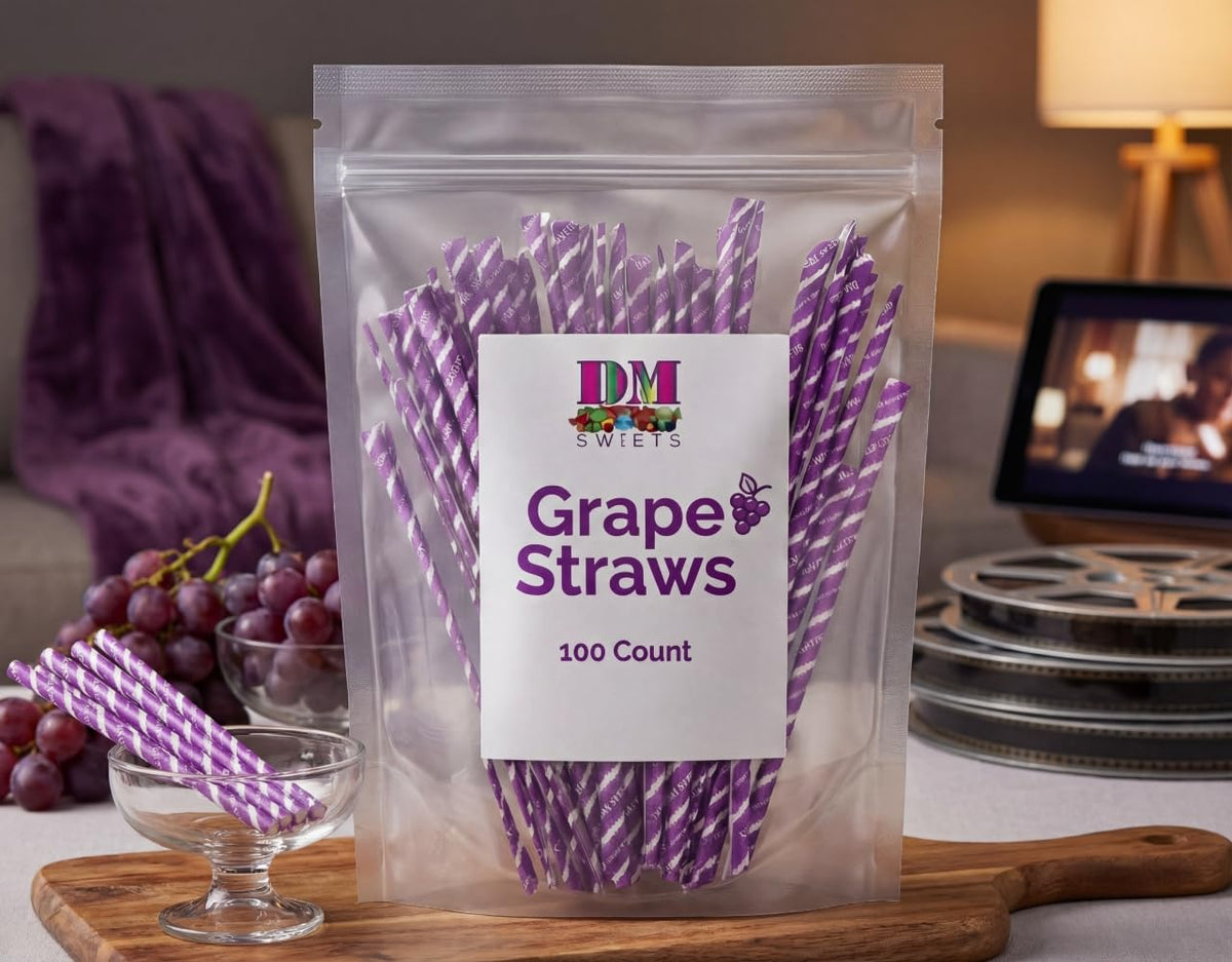 Grape sour powder straw bulk pack ready for events and sharing
