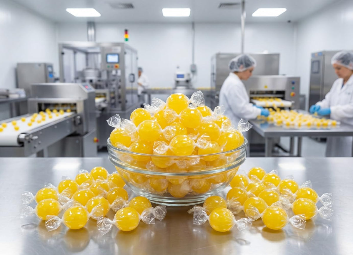 DM Sweets jumbo lemon candy balls bulk bag for vending machines.
