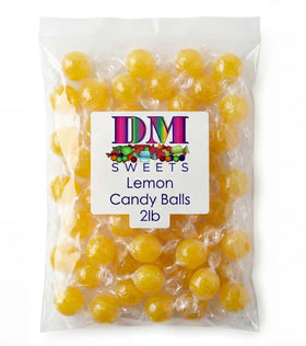 DM Sweets jumbo lemon candy balls with glossy wrappers, ideal for party favors.