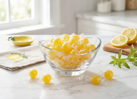 DM Sweets jumbo lemon candy balls, individually wrapped for easy bulk stocking.