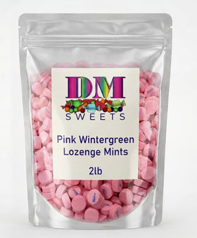 DM Sweets Pink Wintergreen Mints bag on display for weddings