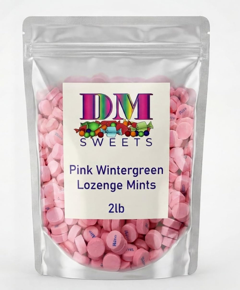 DM Sweets Pink Wintergreen Mints bag on display for weddings