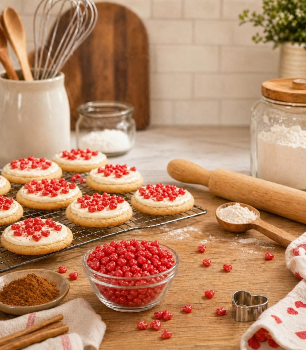 DM Sweets Red Hot Cinnamon Hearts displayed in a festive candy bowl.
