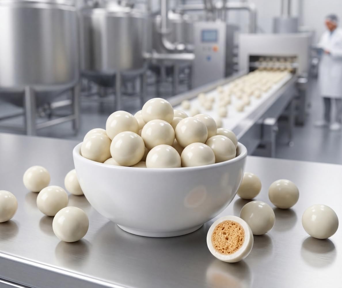 DM Sweets yogurts malt balls arranged on a dessert plate for party snacking