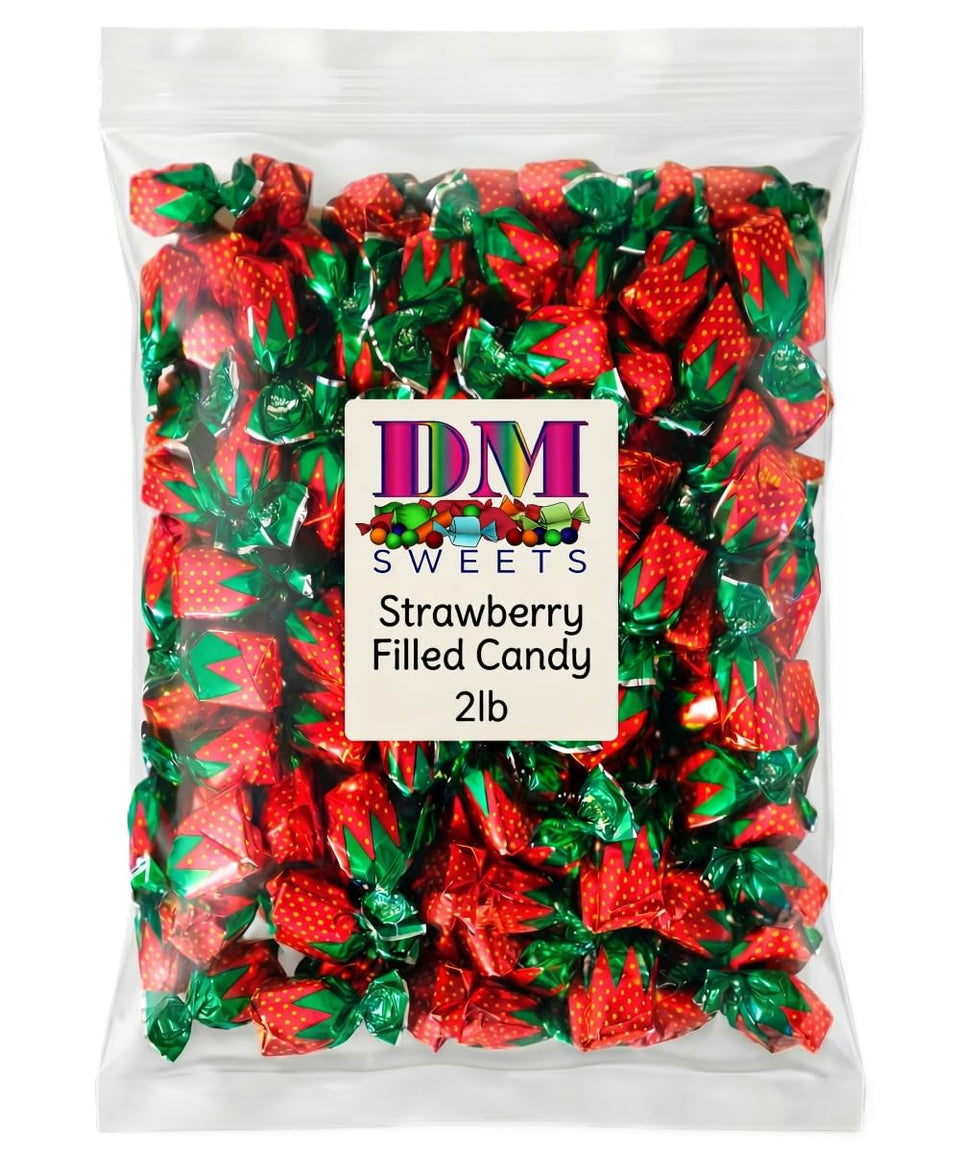 DM Sweets Strawberry Bon Bons 2 lb bulk with a hard shell ideal for party trays.