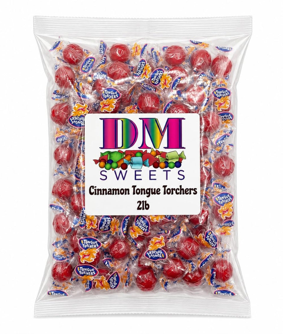 DM Sweets Tongue Torchers cinnamon candy bag with bold red color for party bowls.