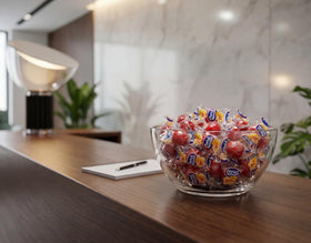 DM Sweets vibrant red candy in a bowl for a nostalgic treat.