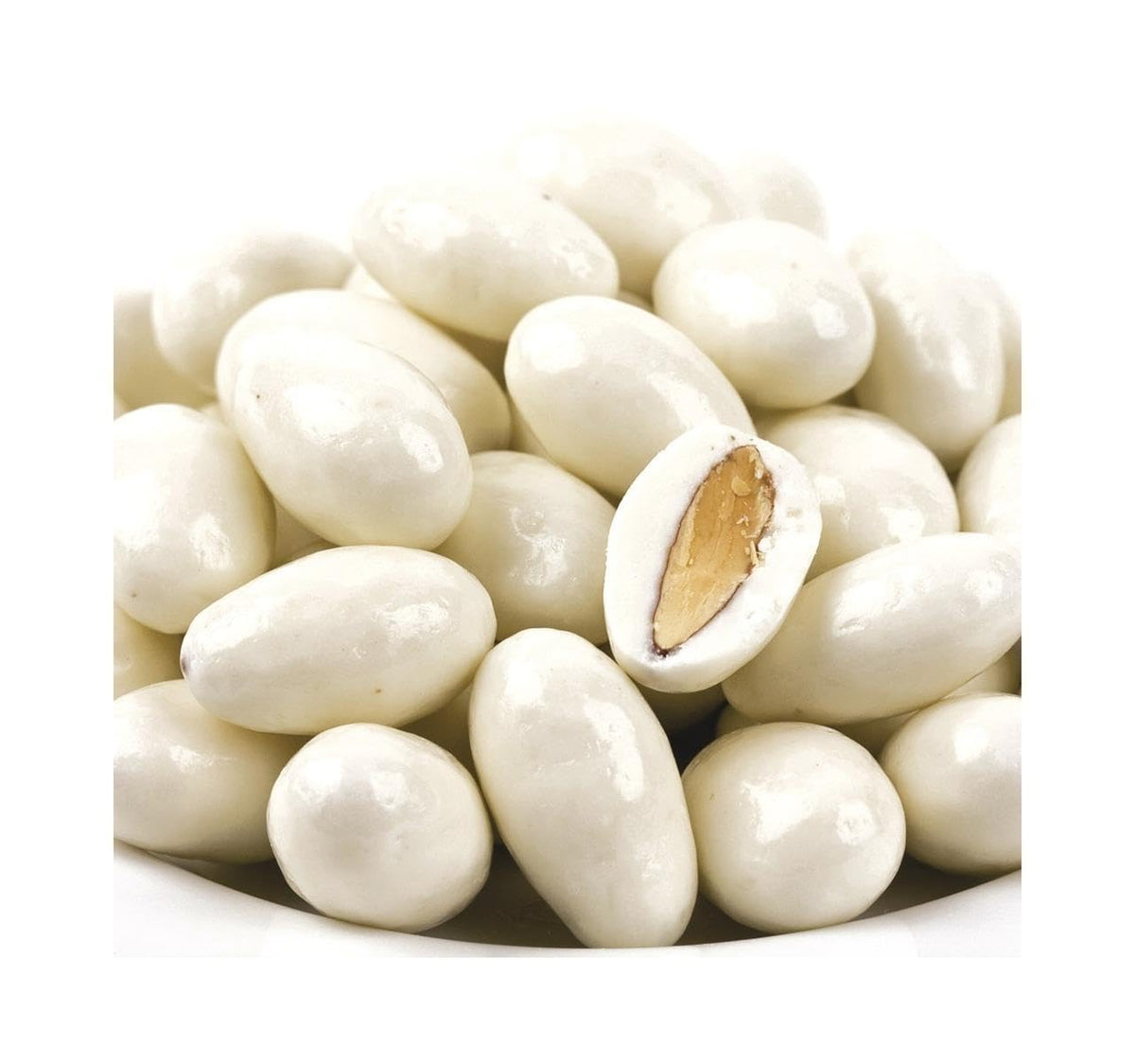 DM Sweets Yogurt Covered Almonds 1lb bag shown; perfect office snack and party treat.