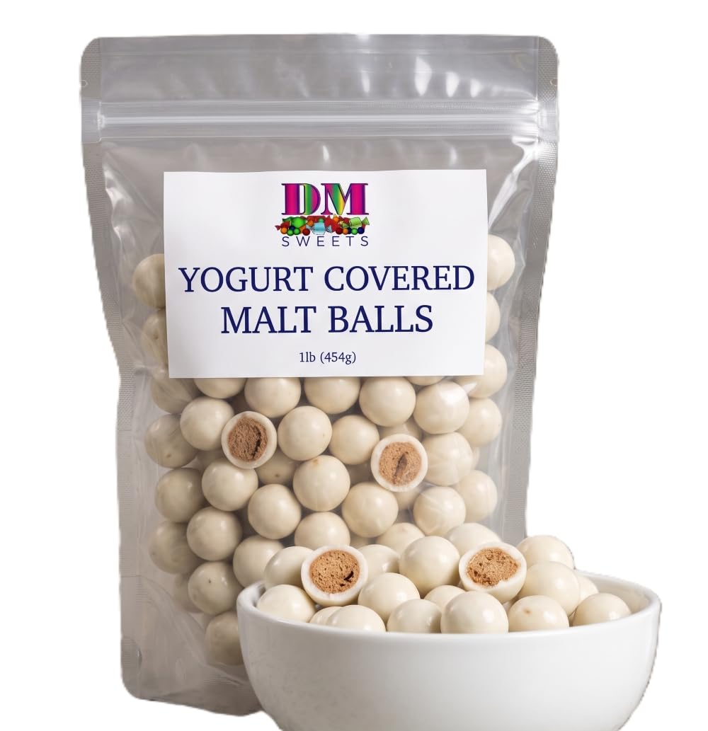 DM Sweets Yogurt Covered Malt Balls in a 1 lb bag for sharing