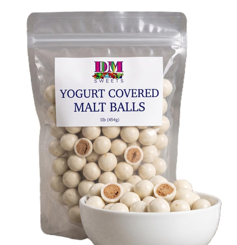 DM Sweets Yogurt Covered Malt Balls in a 1 lb bag for sharing