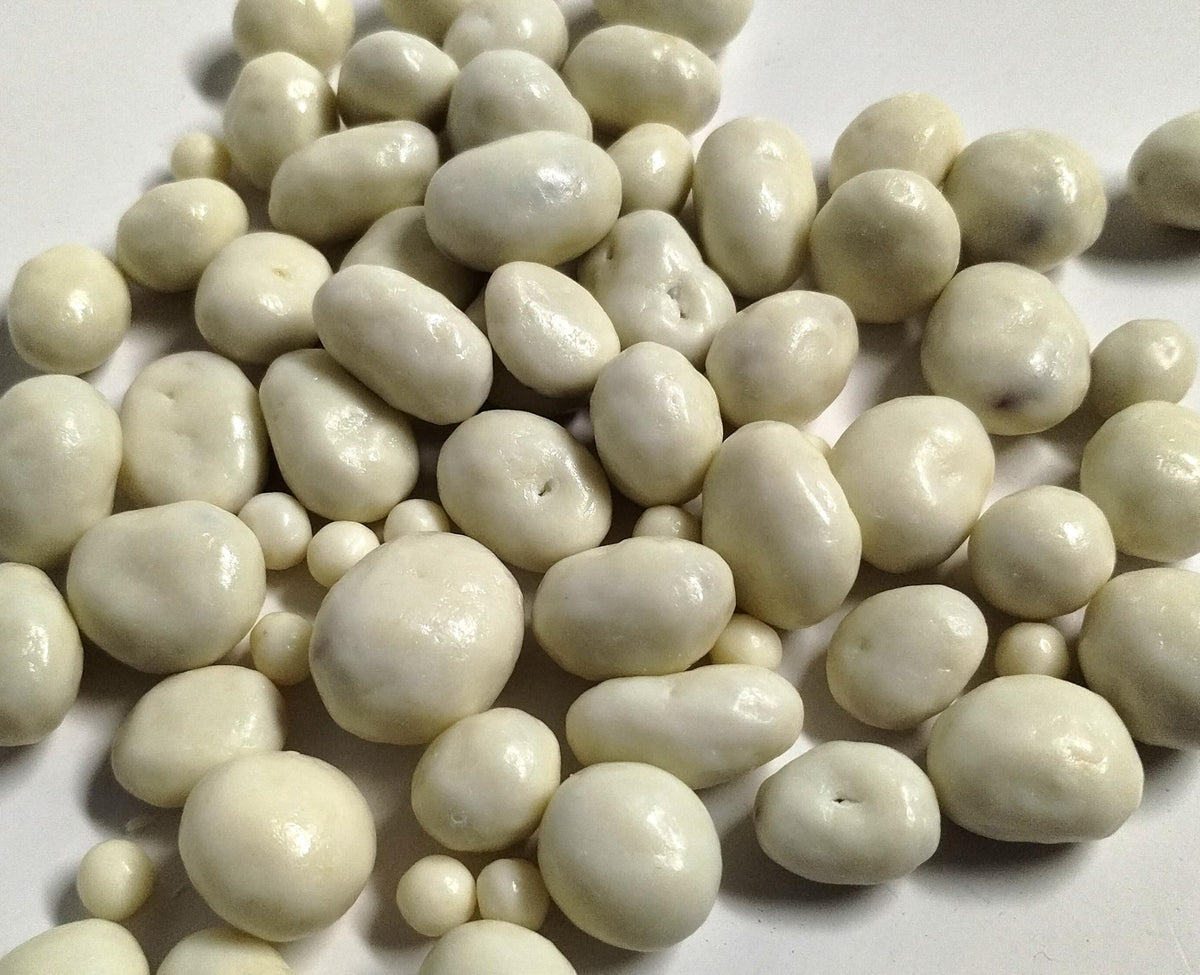 DM Sweets Yogurt Coated Cranberries closeup shows creamy coating and chewy texture