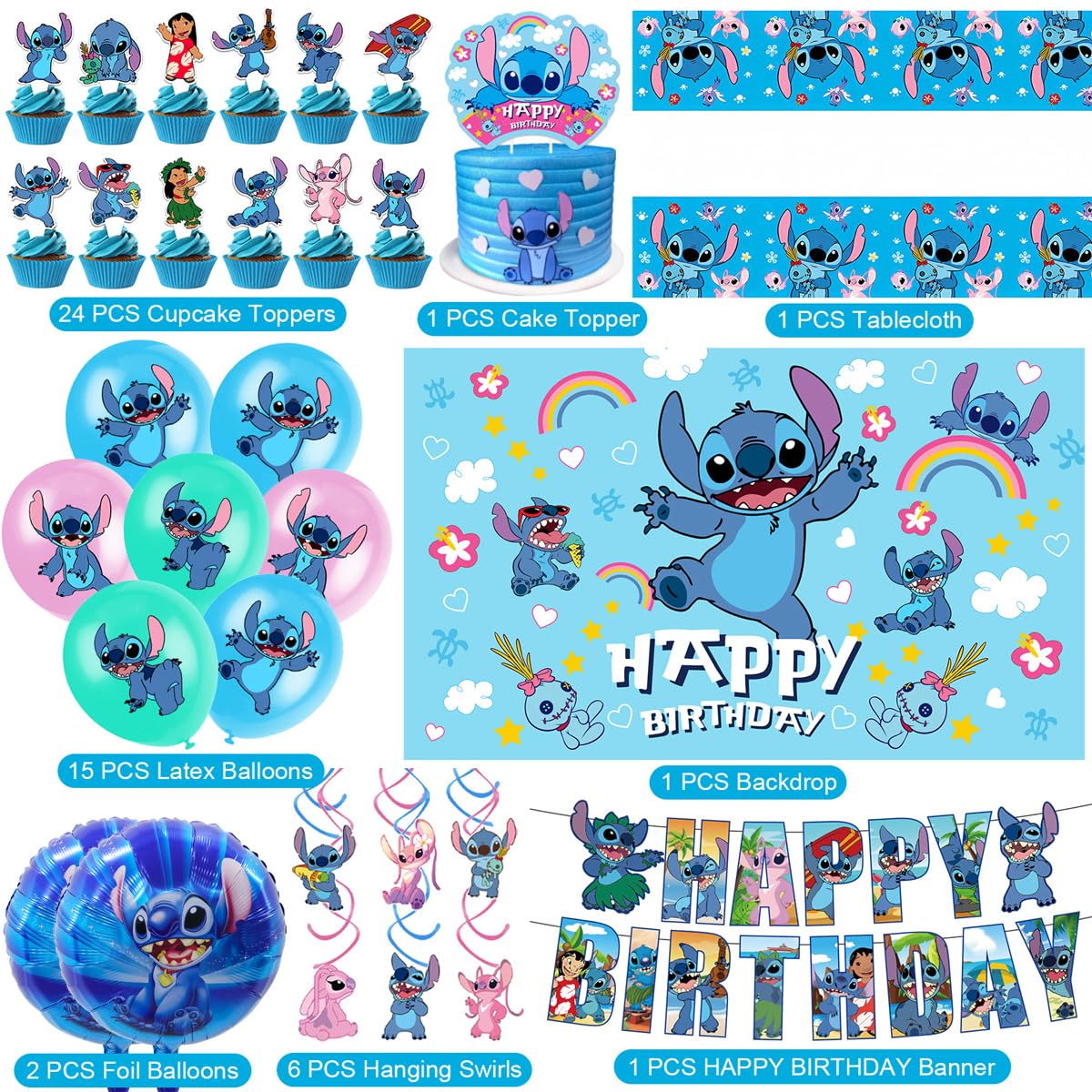 DMORED Stitch backdrop enhances color and theme for kids' party photo walls.