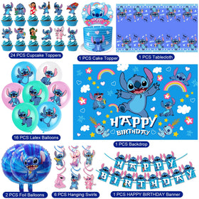 DMORED Stitch balloons, swirls, and toppers add color to festive celebrations.