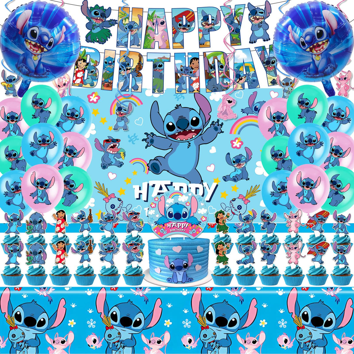 DMORED Stitch banner for a vibrant birthday party backdrop and photo moments.