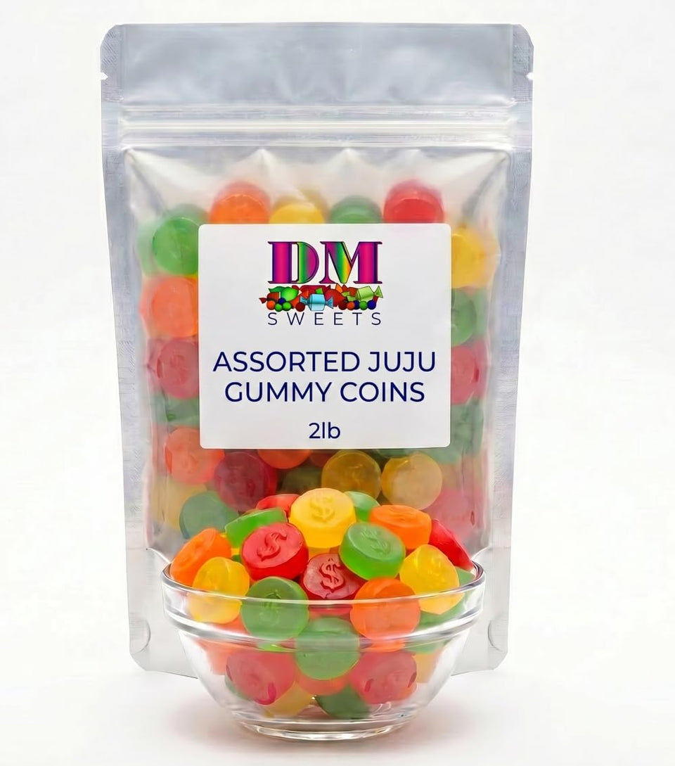 DM Sweets JuJu coins in a colorful bulk bag ready for parties and displays