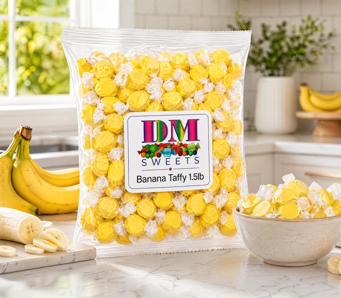 DM Sweets Banana Taffy individually wrapped pieces for freshness and easy sharing.