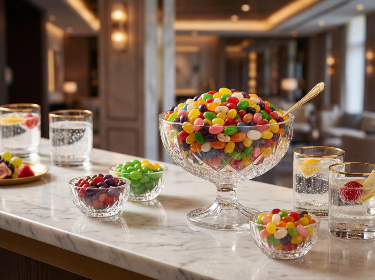 DM Sweets jelly beans display vibrant flavors for festive treats.