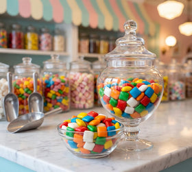 DM Sweets Chiclets Mini Assorted Flavors — peppermint banana orange lime cherry grape.