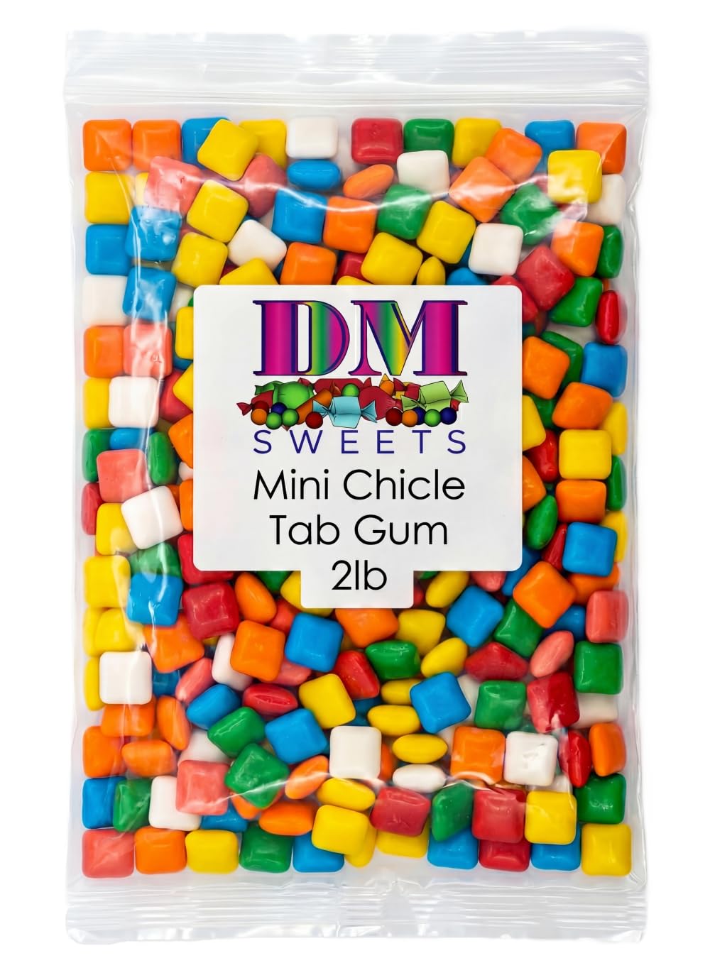 DM Sweets Chiclets Mini Pack 2lb — colorful gum pieces for party bowls.