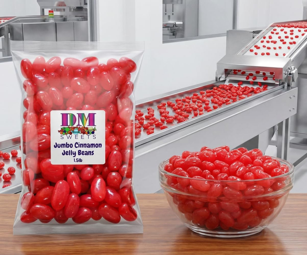 DM Sweets Cinnamon Jelly Beans bright red color enhances desserts