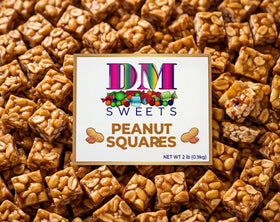 DM Sweets Old-Fashioned Peanut Squares in resealable bag for fresh snacking.